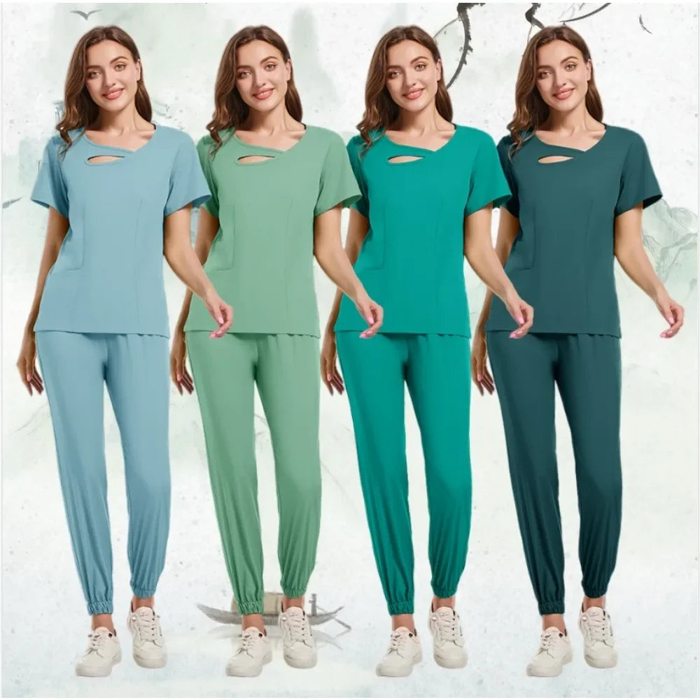 New Medical Doctor Nurse Surgical Uniforms Woman Scrub Set Beauty Salon Work Wear Clinical Scrubs Top-Pants Spa Nursing Tunic