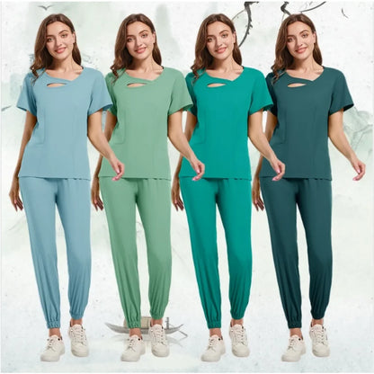 New Medical Doctor Nurse Surgical Uniforms Woman Scrub Set Beauty Salon Work Wear Clinical Scrubs Top-Pants Spa Nursing Tunic