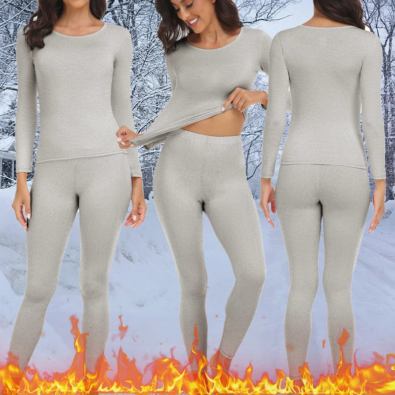 Plus Size Winter Thermal Underwear Suits Women's Long-Sleeved Tops Pants 2PCS Soft Comfortable Ladies Layer Clothing 6 Color