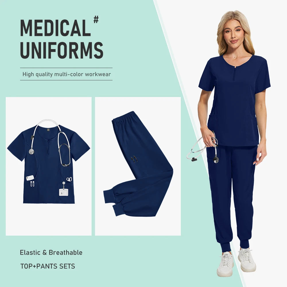 Scrub Sets Uniform Women Joggers Nurse Accessories Elastic Breathable Surgical Uniforms Beauty Salon Lab Coat Pharmacy Work Wear