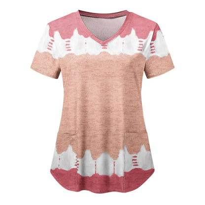 Women Nurse Uniform Medical Scrubs Flower 3d Print V-Neck Pocket Medical Uniforms Cartoon Nursing Scrubs Short Sleeve Pocket Loo