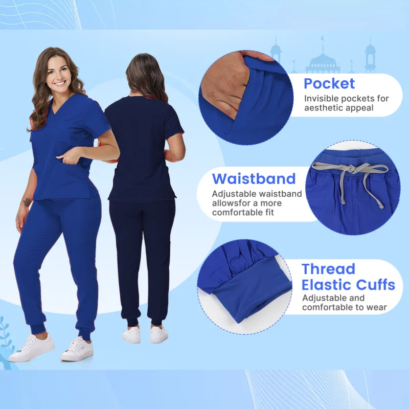 Medical Scrubs Bulk Order - Anti-Microbial Jogger Sets for Surgery/Dental/Vet/SPA/Pharmacy Multi-Pocket Workwear with Pen Slot