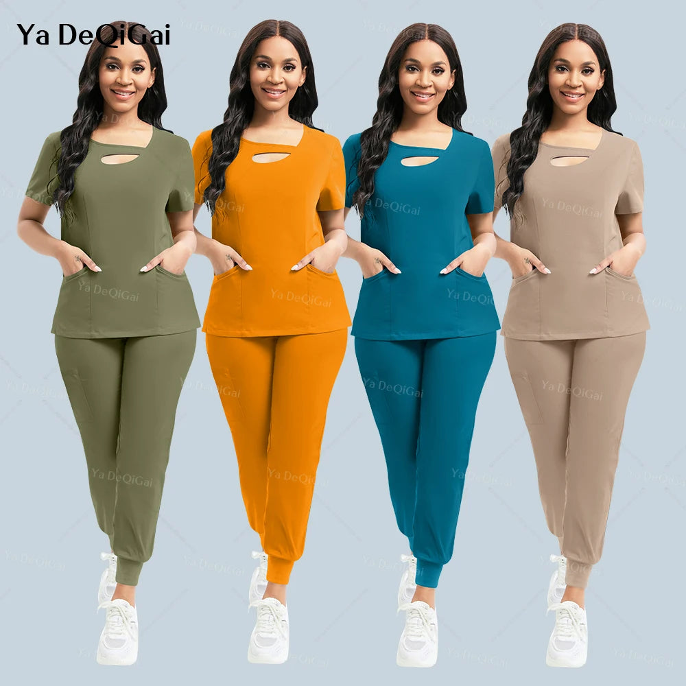Beauty Workwear Women Medical Nurses Uniform Surgical Scrubs Set Spa Top Pants Clinic Carer Clothes Nursing Uniforms Jogger Suit