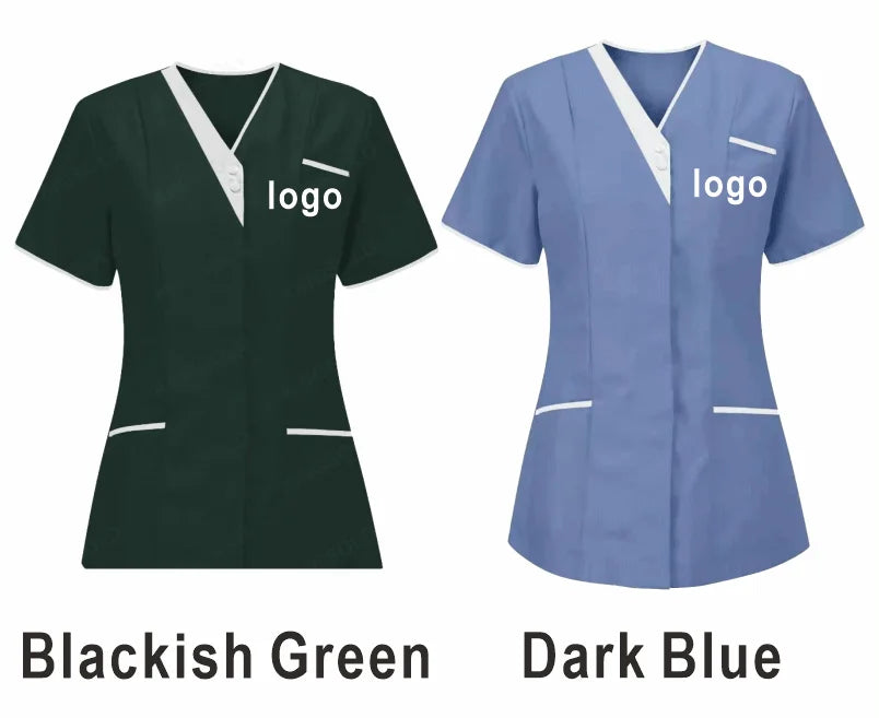 Custom Nurse UniformScrubs Tops Short Sleeve Pocket Clinic Nursing Scrub Tops Healthcare Carer Tunic Design Print Logo