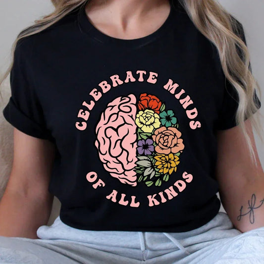 Celebrate Minds Of All Kinds Autism Awareness T-shirt Aesthetic Neurodivergent ADHD Tee Shirt Neurodiversity Social Worker Top