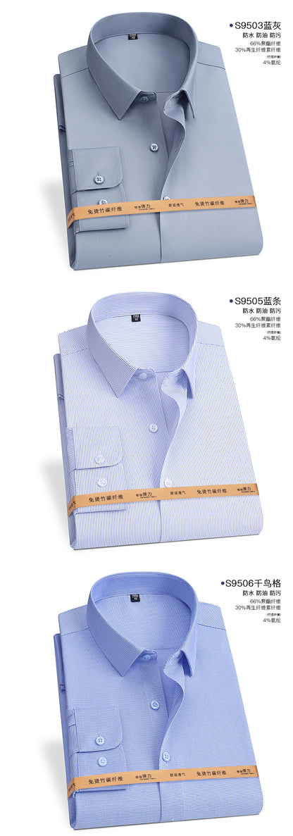 Spring and Autumn New Men's Long-sleeved, Iron-free, Three-proof, Pocket-free Business Attire, White Shirt, Men's Formal Wear