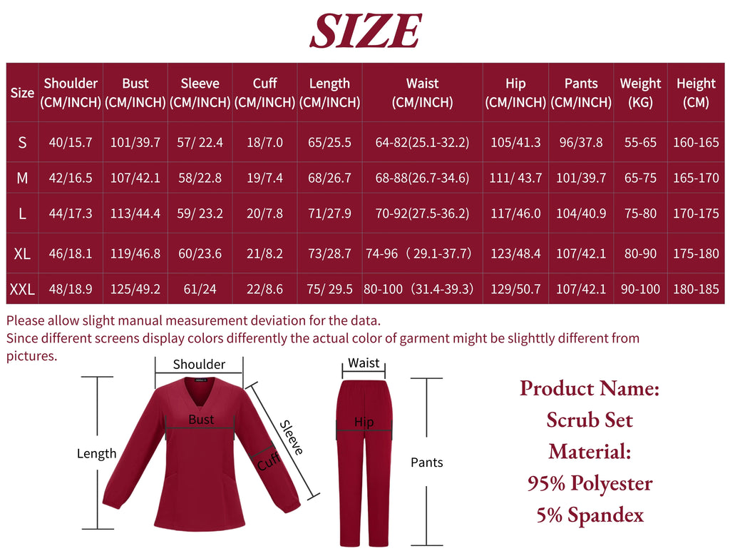 Long sleeves Scrubs Medical Scrub Soft Breathable Jogger Pants Set Surgical Uniforms Woman NursingClinical Doctor Workwear