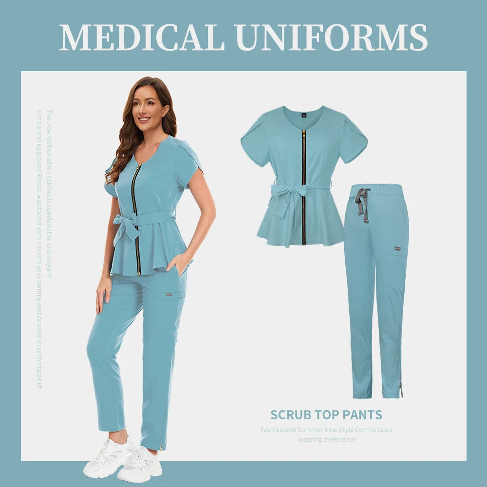 Medical Scrub Set Hospital Staff Uniform Doctor Nurse Surgical Uniforms Woman Pet Grooming Healthcare Nursing Scrub Articles Set