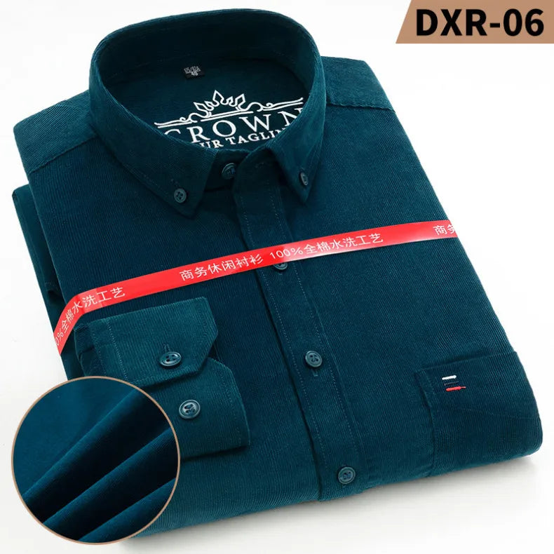 Size S-7XL Men's Corduroy Shirt Long Sleeve Cotton Casual Regular Fit Soft Comfortable Formal Dress Shirts Blouse Men Clothes