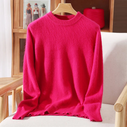 Autumn Winter Sweater Pullover Women's Clothing 100% Mink Cashmere Sweater Pullover O-Neck Basic Long Sleeve Warm Fleece Knitted