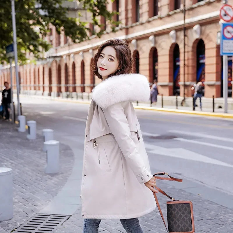 Winter Jacket New Women Parka Clothes Long Coat Wool Liner Hooded Jacket Fur Collar Thick Warm Snow Wear Padded Parka