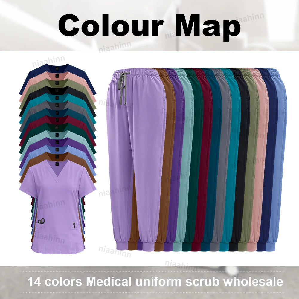 Medical Scrub Nursing Surgical Gown High Quality Elastic Scrub Healthcare Pharmacy Solid Color Uniform Wholesale Workwear Unisex