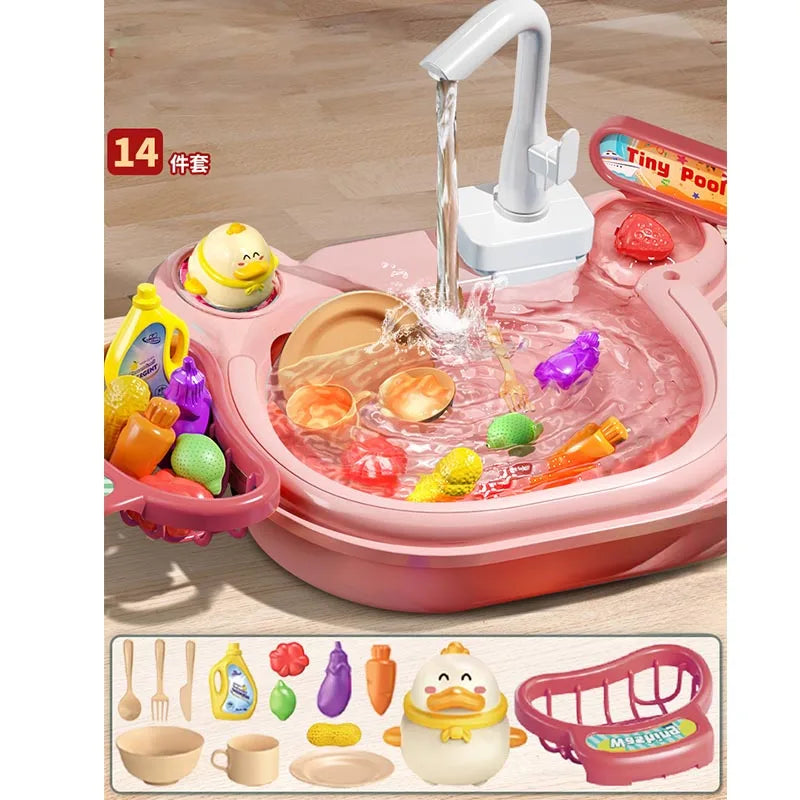 Children's Fishing Toys Electric Pretend Play Toys Dishwashing Basin Toys Gift Kitchen Interactive Toys 2-in-1 Slide Fishing Toy