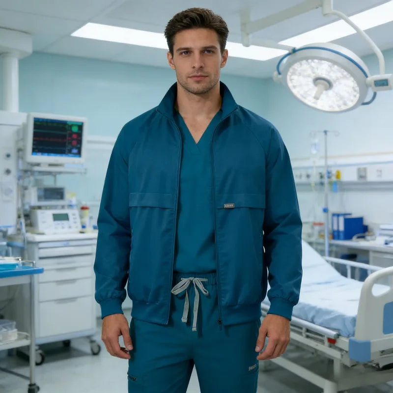 Elastic V-neck nurse hand washing suit three piece set, short sleeved pants and jacket, comfortable surgical suit set