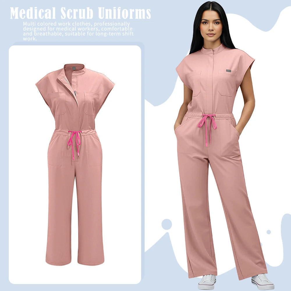 Medical Uniform Nursing Surgical Gown High Quality Elastic Bodysuit Healthcare Pharmacy Solid Color Jumpsuits Wholesale Workwear