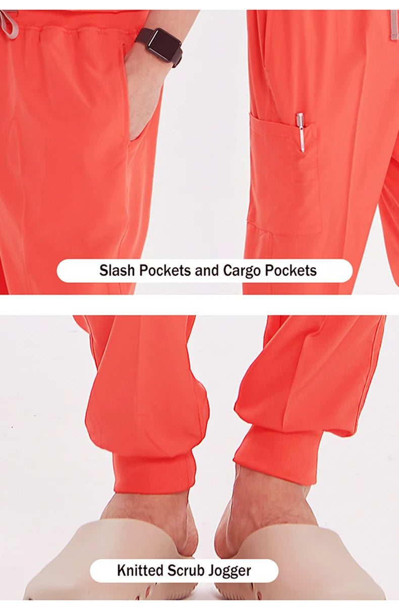 Short Sleeves Nurse Uniforms V-neck Top Jogger Pants  Women Surgical Scrubs Dentist Nursing Suit Pet Hospital Doctor Outfit S21