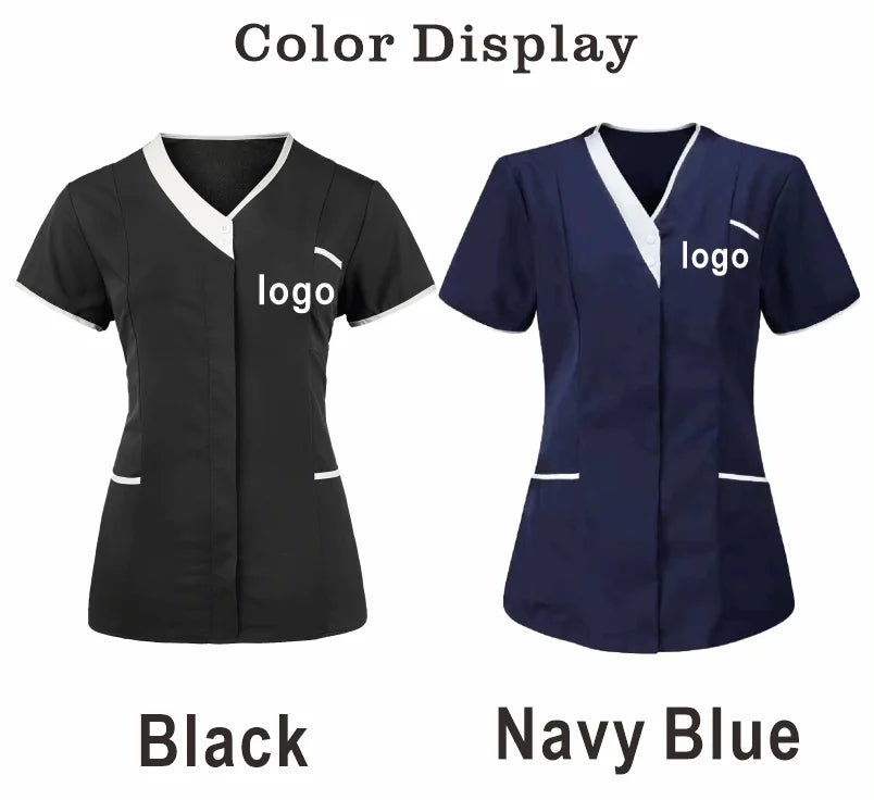 Custom Nurse UniformScrubs Tops Short Sleeve Pocket Clinic Nursing Scrub Tops Healthcare Carer Tunic Design Print Logo