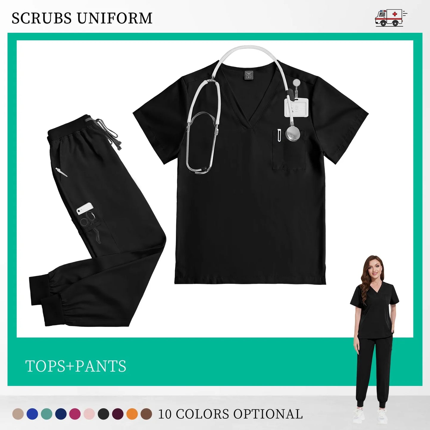 Beauty Salon Work Set Operating Room Scrub Nursing Uniforms with Antibacterial Wrinkle Doctor Medical Workwear Nurse Accessories