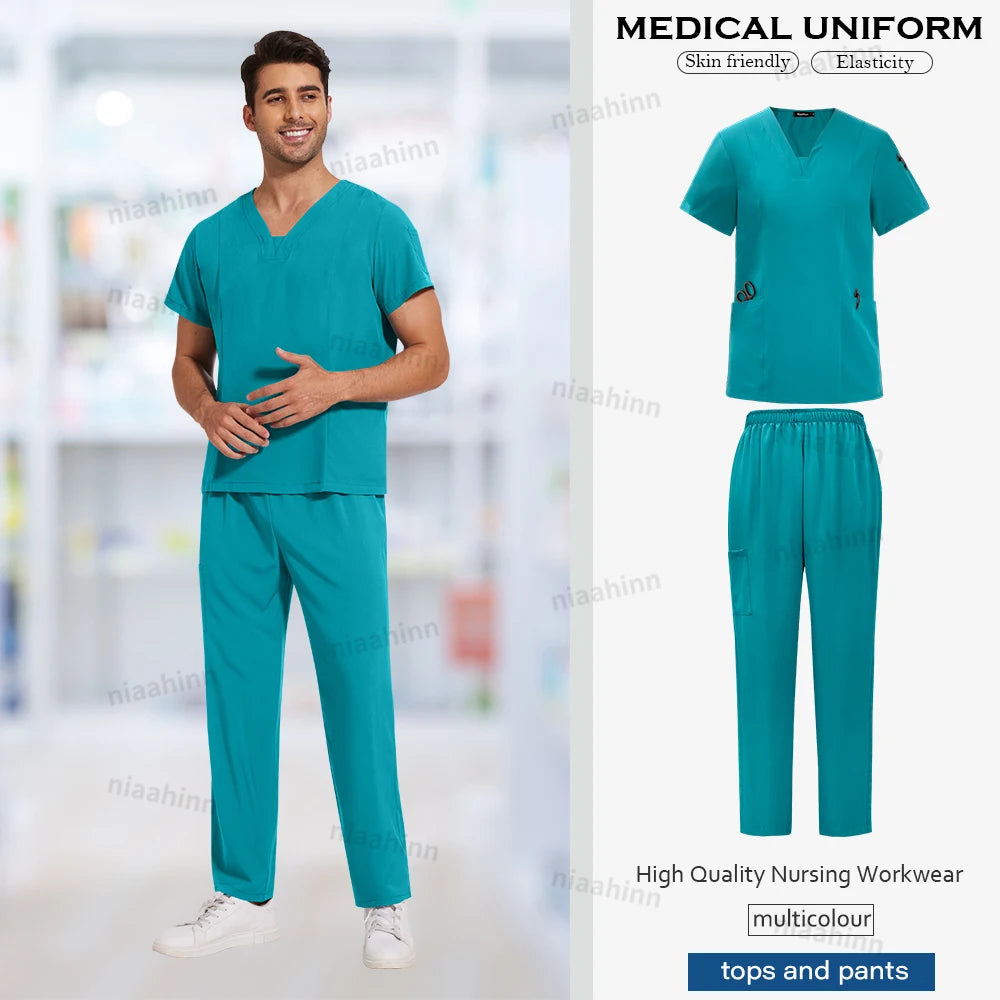 Wholesale Scrubs Uniforms Sets Medical Scrub Stretch Suit Healthcare Nursing Articles Unisex Surgical Uniforms Woman Men Uniform