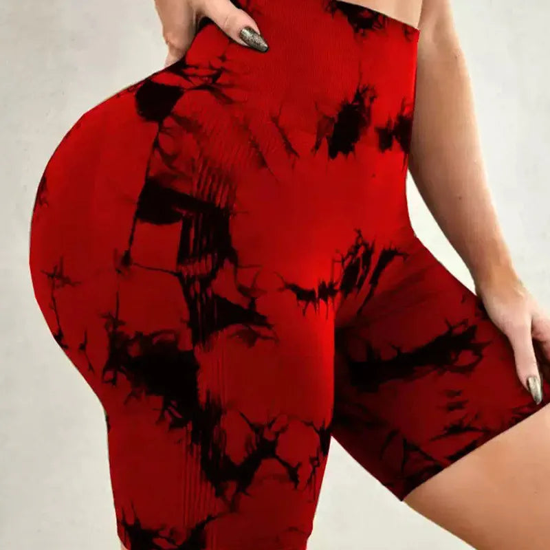 Yoga Shorts for Women Sports Tie Dye Seamless Cycling Running Shorts High Waisted Sports Workout Gym Fitness Shorts S M L XL