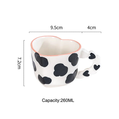 Cute Ins Style Heart Shape Coffee cup with Saucer Hand Painted Love Ceramics Mug Festival Gifts Afternoon tea Cup Breakfast cups
