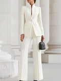 Women Suit 2 Pieces White Single Button Solid Slim For Wedding Business Work Office Daily Commute Casual Set Blazer And Pants