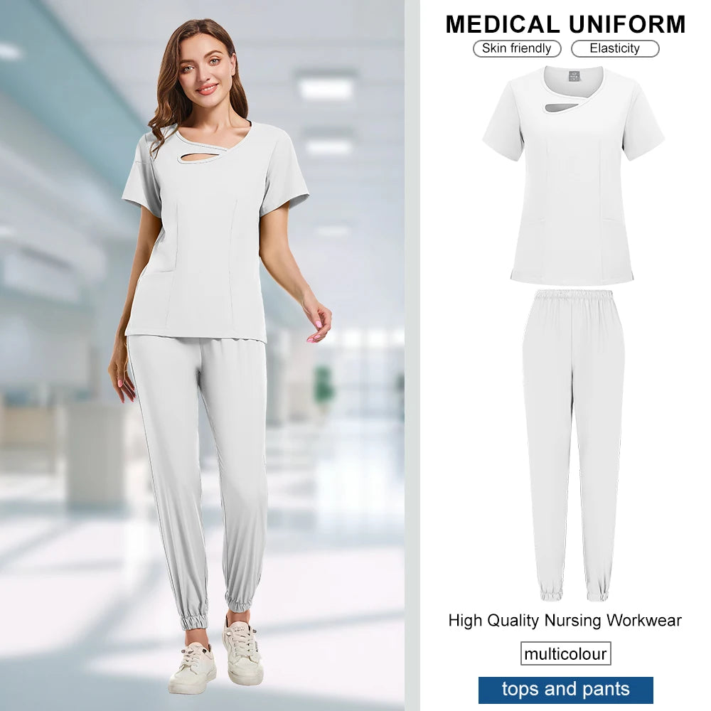 Beauty Workwear Women Medical Nurses Uniform Surgical Scrubs Set Spa Top Pants Clinic Carer Clothes Nursing Uniforms Jogger Suit