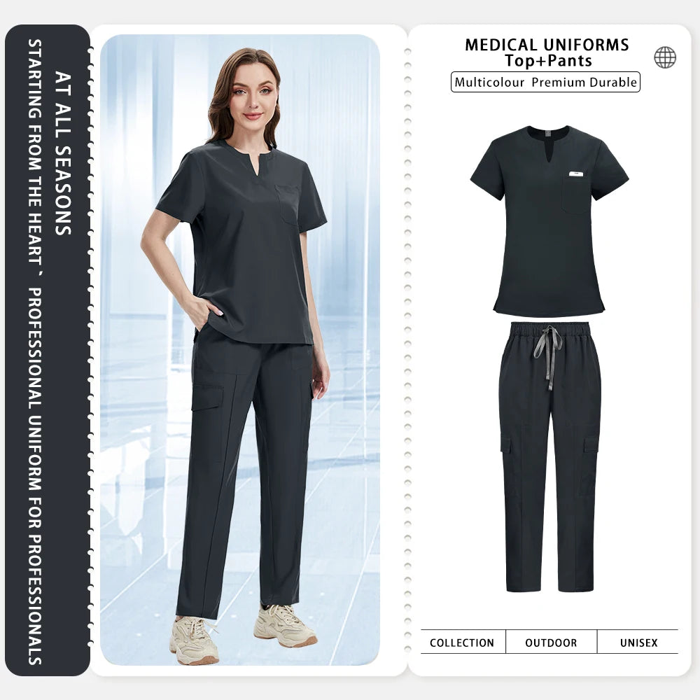 Medical Scrub Set Women Uniform New Doctor Nurse Surgical Uniform Durable Dental Pediatric Quick-Dry Healthcare Service Workwear