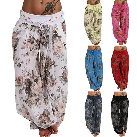 Autumn and winter women's clothing long Haren pants new digital print long wide leg pants Haren casual pants casual plus size
