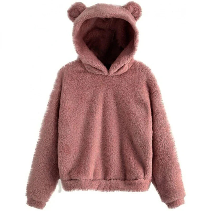 Autumn Winter Women's Hoodies Winter Women Long Sleeve Rabbit Ear Hood Sweatshirt Cute Plush Warm Casual Hoodie Tops