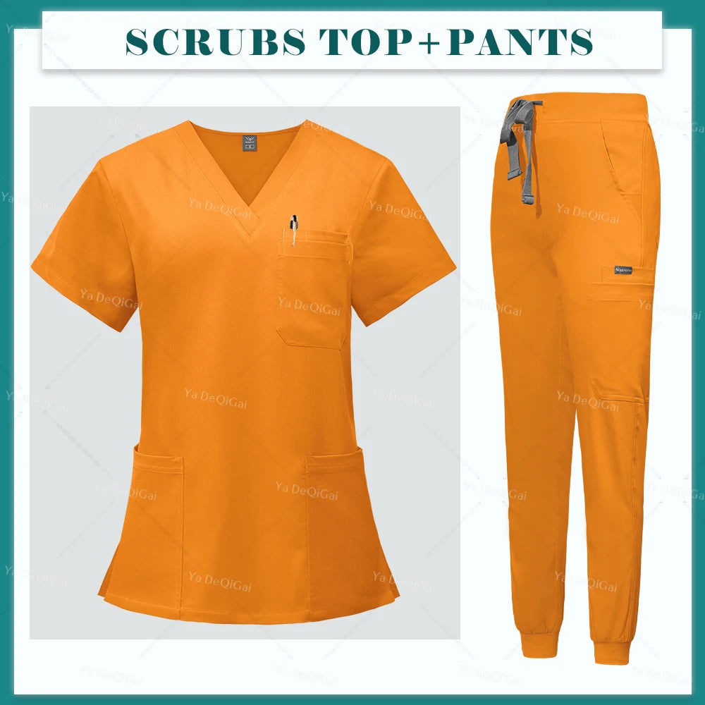 High Scrubs Set Nurse Accessories Medical Uniform Nursing Workwear Dental Clinical Top Pants Lab Clothing Surgical Overall Suits