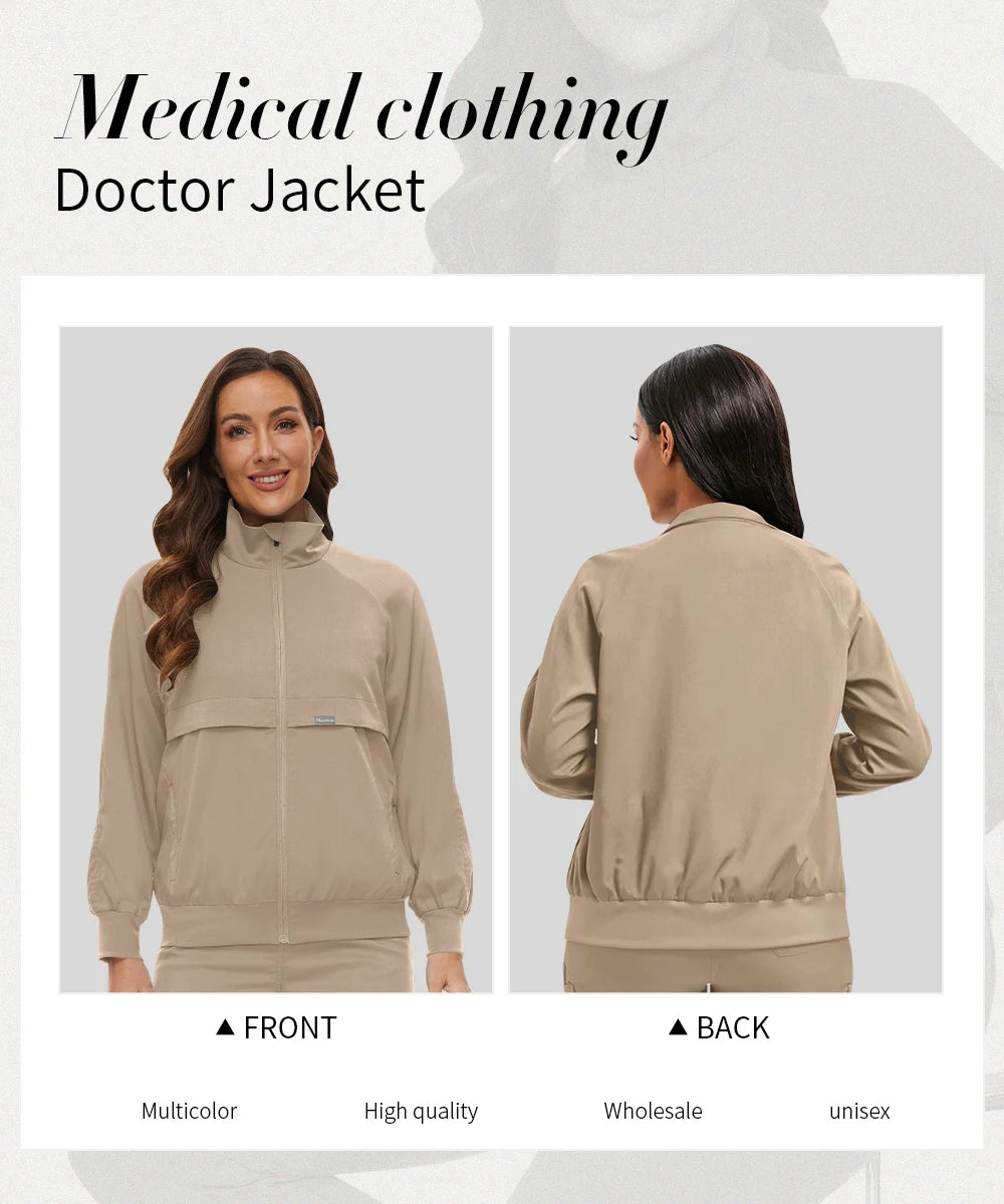 Niaahinn Nursing Scrubs Jackets Long Sleeve Professional Nurse Scrubs Uniforms Pharmacy Jacket Zipper Coat Outdoor Work Uniforms