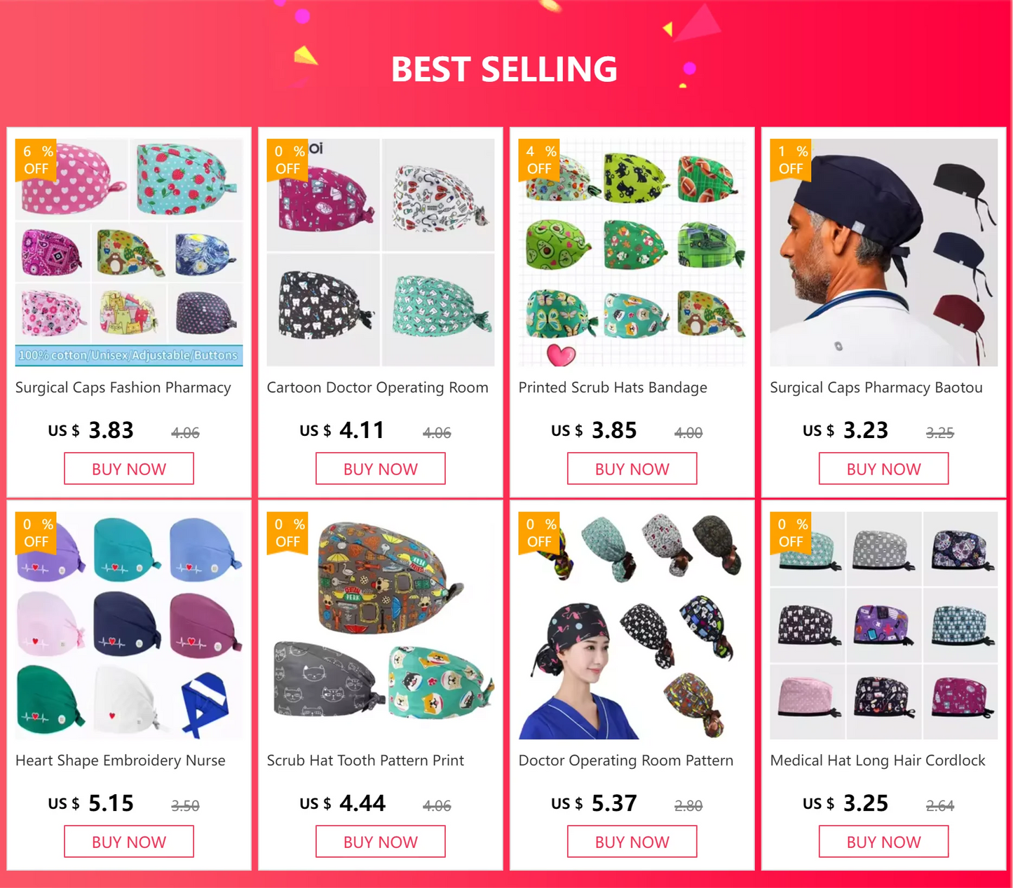 Nurse Scrubs Cap Adjustable Scrubs Hat Unisex Cotton Pink Print Nursing Caps Accessories Medical Work Hat Pet Shop Surgicals Hat