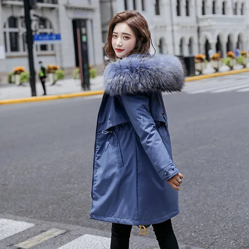 Winter Jacket New Women Parka Clothes Long Coat Wool Liner Hooded Jacket Fur Collar Thick Warm Snow Wear Padded Parka