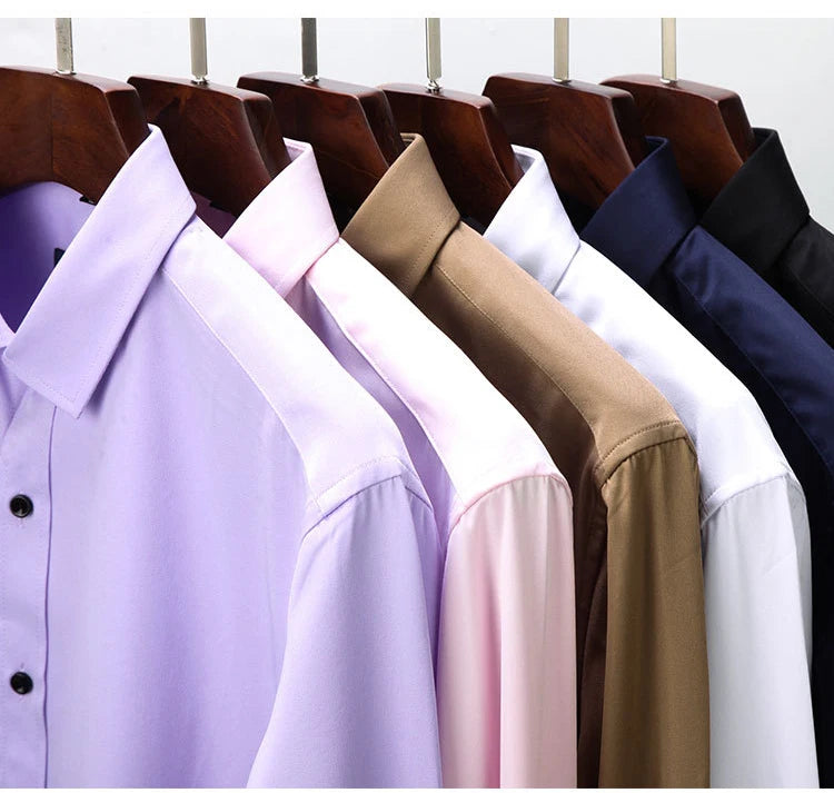 6XL 7XL 8XL Spring and Autumn Shirt Men's Long Sleeve Large Luxury Business Casual Slim Solid Color Wrinkle Free Press