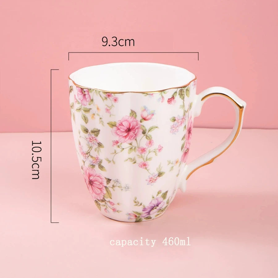 460ML Pumpkin-shaped Ceramic Mug Full cup of flower pattern Coffee Cup Big capacity Breakfast Milk tea cups Gift For Kids Girls