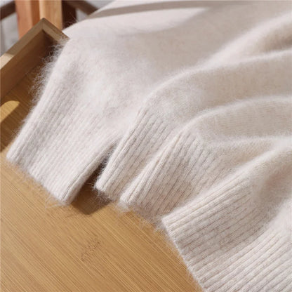 Autumn Winter Sweater Pullover Women's Clothing 100% Mink Cashmere Sweater Pullover O-Neck Basic Long Sleeve Warm Fleece Knitted
