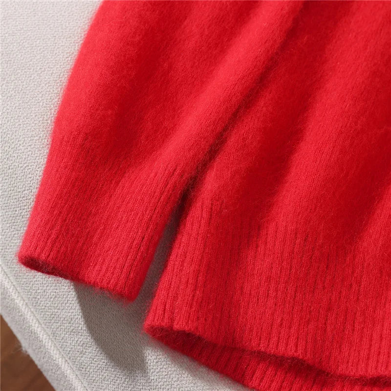 Autumn Winter Sweater Pullover Women's Clothing 100% Mink Cashmere Sweater Pullover O-Neck Basic Long Sleeve Warm Fleece Knitted