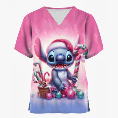 Nurse Uniforms Women Merry Christmas Print Short Sleeve Stitch Scrubs Working Medical Blouse Overalls Uniforms Medical Nursing