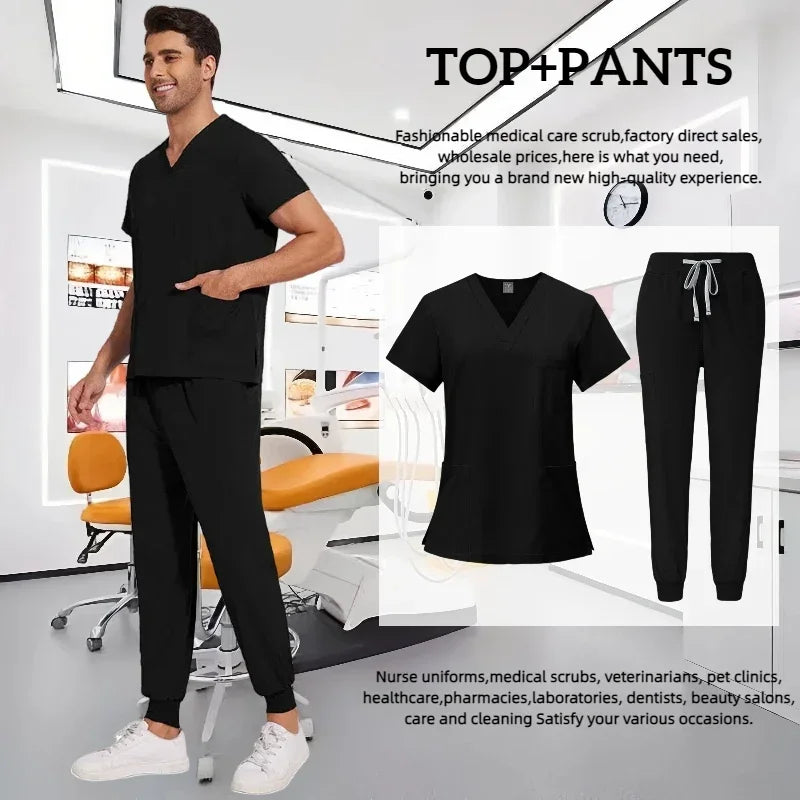 Medical Scrub Nursing Surgical Gown High Quality Elastic Scrub Healthcare Pharmacy Solid Color Uniform Wholesale Workwear Unisex