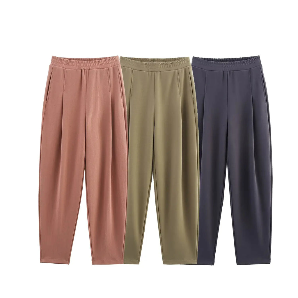 2025 New Women's Clothing European and American Style Fashion Washed Double-Sided Fabric Casual Pleated Pants