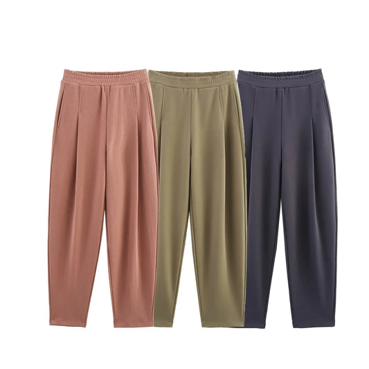 2025 New Women's Clothing European and American Style Fashion Washed Double-Sided Fabric Casual Pleated Pants