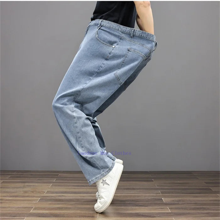 Men Jeans 8XL Summer Thin Straight Wide Leg Plus Size Denim Trousers Large Male Stretched 5XL 6XL 7XL Comfortable Pants