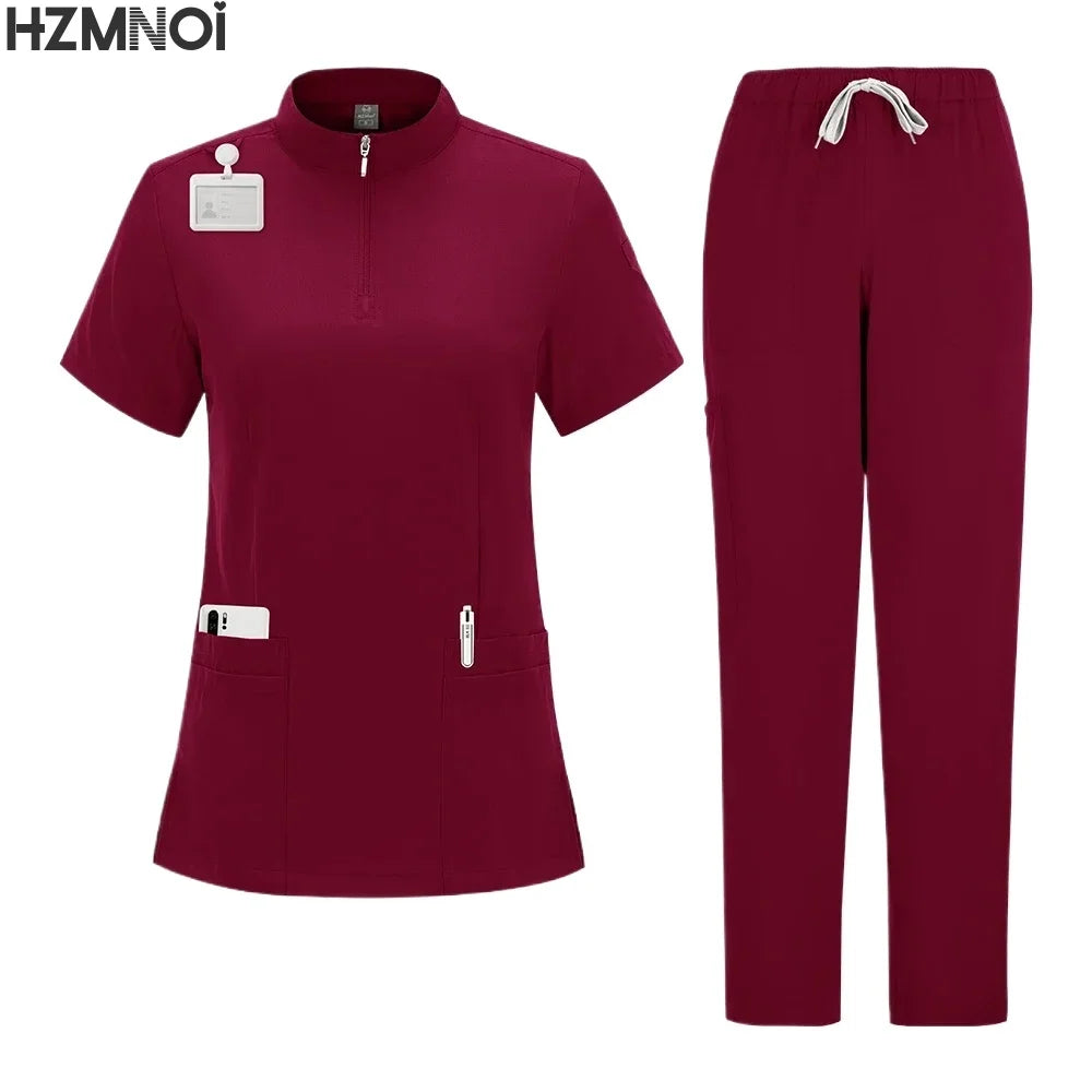 Professional Medical Scrubs for Women Doctor Nurse Uniform Clinical Surgery Outfit Lab Coat Pants Set Spa Beauty Salon Workwear