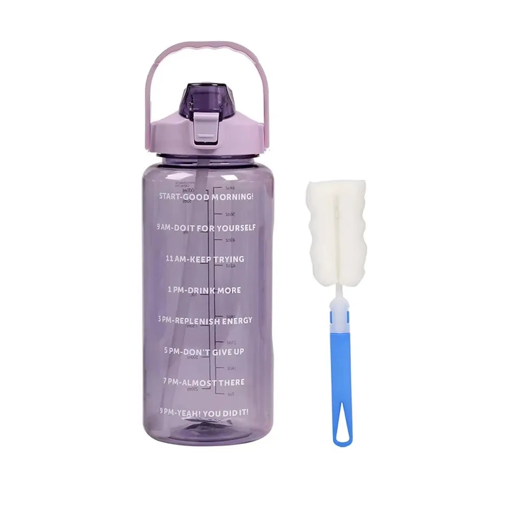 2 Liters Plastic Kettle Large Portable Travel Water Bottle with Straw Sports Fitness Cup High Value Big Fat Cup Adult Universal