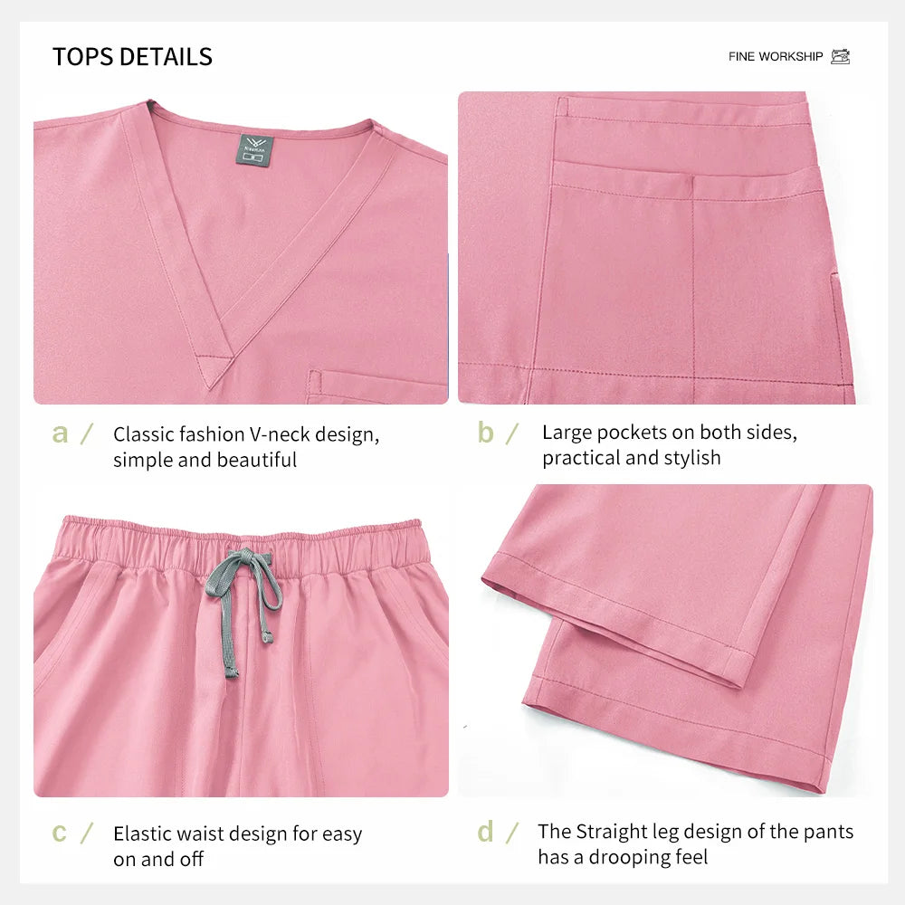 Multicolor Scrub Uniform Women Short Sleeve Tops+Pant Set Nursing Uniform Pet Hospital Doctor Scrub Set Medical Surgery Workwear