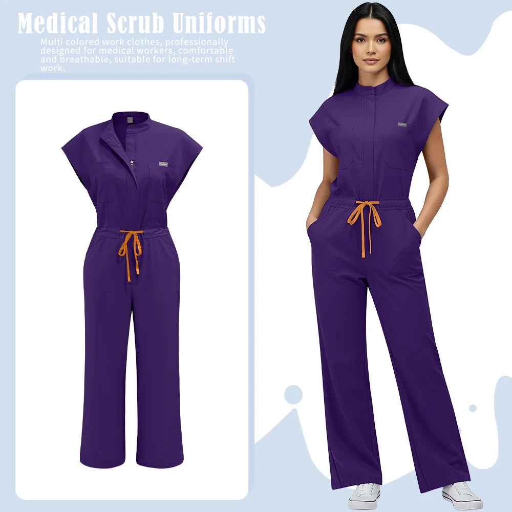 Medical Uniform Nursing Surgical Gown High Quality Elastic Bodysuit Healthcare Pharmacy Solid Color Jumpsuits Wholesale Workwear