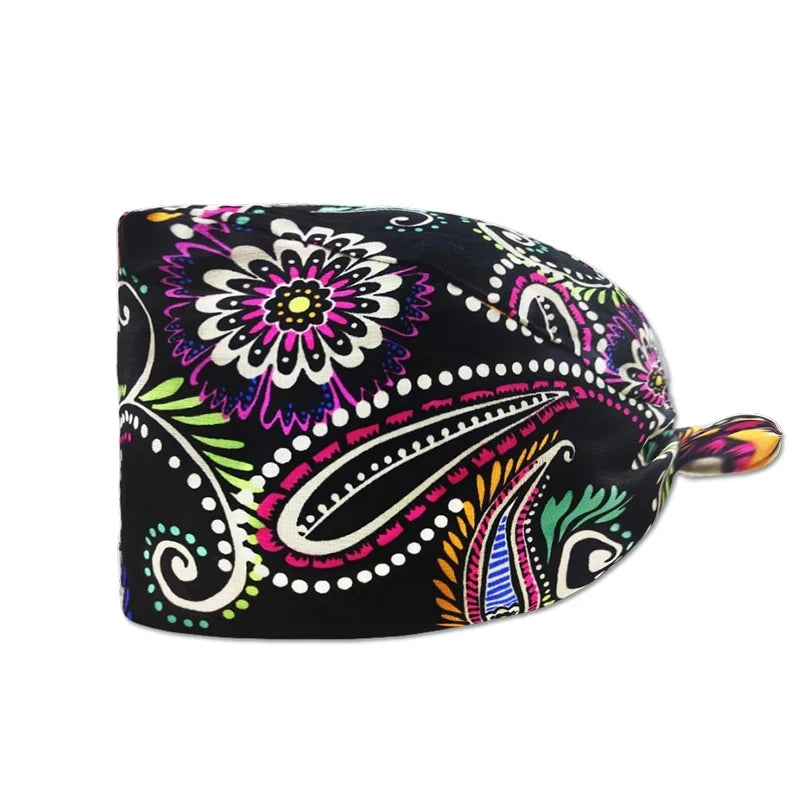 Nurse Scrubs Cap Adjustable Scrubs Hat Unisex Cotton Pink Print Nursing Caps Accessories Medical Work Hat Pet Shop Surgicals Hat