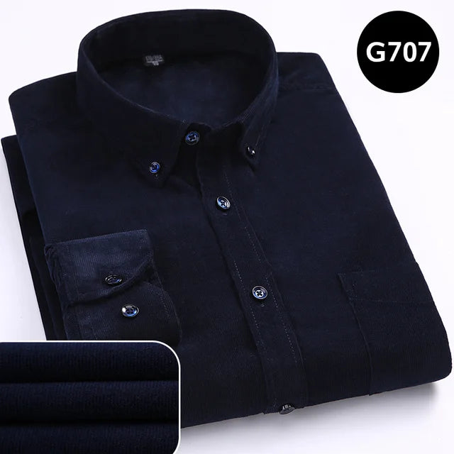 Size S-7XL Men's Corduroy Shirt Long Sleeve Cotton Casual Regular Fit Soft Comfortable Formal Dress Shirts Blouse Men Clothes