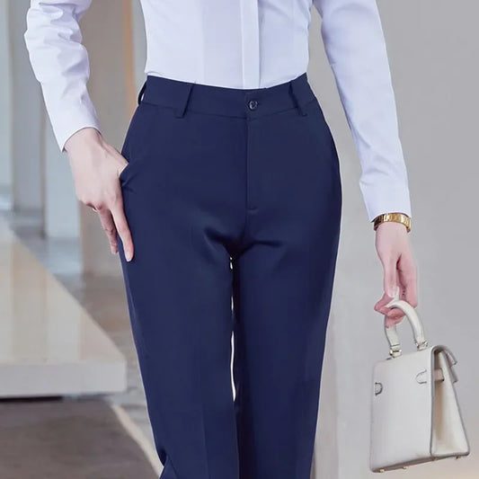 Women's Business Pants - Slim-Fit High-Waisted Office Work Trousers